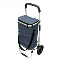 Foldable Shopping Cart, Grocery Bag Trolley with Wheels, Insulated and Removeable Bag, Aluminum Frame (Navy)
