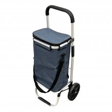 Foldable Shopping Cart, Grocery Bag Trolley with Wheels, Insulated and Removeable Bag, Aluminum Frame (Navy)