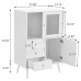 Sideboard Cabinet, White Accent Cabinet with Sliding Glass Door, 3 Drawers, Modern Buffet Cabinet with Storage - BCAL098WH
