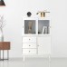 Sideboard Cabinet, White Accent Cabinet with Sliding Glass Door, 3 Drawers, Modern Buffet Cabinet with Storage - BCAL098WH