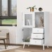 Sideboard Cabinet, White Accent Cabinet with Sliding Glass Door, 3 Drawers, Modern Buffet Cabinet with Storage - BCAL098WH