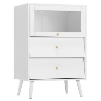 Sideboard Cabinet, White Accent Cabinet with Sliding Glass Door, Modern Buffet Cabinet with Storage - BCALO99WH