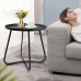 Outdoor Side Table, Round Modern Metal Side Table End Table with Raised Edge for Home, Garden, Balcony, Yard (Black) - QFT-WFSTA001BL
