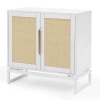 31.5 inch Sideboard Buffet Cabinet, Accent Storage Cabinet with Rattan Doors, Adjustable Shelf, Steel Legs for Home, Dining Room, Living Room (White) - CYX2321-W