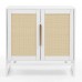 31.5 inch Sideboard Buffet Cabinet, Accent Storage Cabinet with Rattan Doors, Adjustable Shelf, Steel Legs for Home, Dining Room, Living Room (White) - CYX2321-W