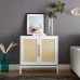 31.5 inch Sideboard Buffet Cabinet, Accent Storage Cabinet with Rattan Doors, Adjustable Shelf, Steel Legs for Home, Dining Room, Living Room (White) - CYX2321-W