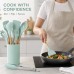 12 PCS Silicone Utensils Set with Plastic Holder, Heat Resistant Silicone Kitchen Tools with Wooden Handles 