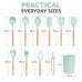 12 PCS Silicone Utensils Set with Plastic Holder, Heat Resistant Silicone Kitchen Tools with Wooden Handles 