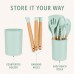 12 PCS Silicone Utensils Set with Plastic Holder, Heat Resistant Silicone Kitchen Tools with Wooden Handles 
