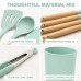 12 PCS Silicone Utensils Set with Plastic Holder, Heat Resistant Silicone Kitchen Tools with Wooden Handles 