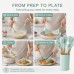 12 PCS Silicone Utensils Set with Plastic Holder, Heat Resistant Silicone Kitchen Tools with Wooden Handles 