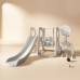5-in-1 Kids Slide and Swing Set with Adjustable Hoop, Soccer Goal, Golf Hole for Indoor, Outdoor (White)