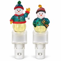  Snowman Night Lights, 2 Pack, Plug-In Christmas Snow Globe Décor
