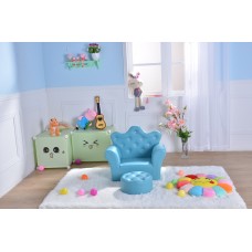 Kids Children Diamond Crown PU Leather Sofa Set with Footstool  - Blue - MSF14