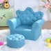 Kids Children Diamond Crown PU Leather Sofa Set with Footstool  - Blue - MSF14