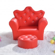 Kids Children Diamond Crown PU Leather Sofa Set with Footstool  - Red - MSF15
