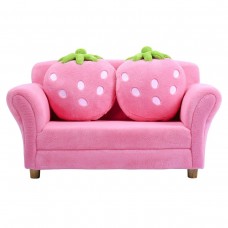 Children Kids Double Seat Sofa Furniture Set with Strawberry Pillows - Pink