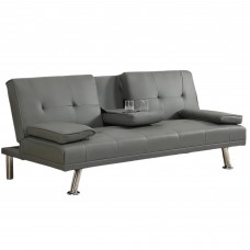 Adjustable Folding Sofa Bed, Modern Faux Leather Sofa with 2 Cup Holders & Removable Armrests for Home, Living Room (Grey) - W58825558