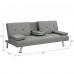 Adjustable Folding Sofa Bed, Modern Faux Leather Sofa with 2 Cup Holders & Removable Armrests for Home, Living Room (Grey) - W58825558