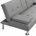 Adjustable Folding Sofa Bed, Modern Faux Leather Sofa with 2 Cup Holders & Removable Armrests for Home, Living Room (Grey) - W58825558