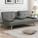 Adjustable Folding Sofa Bed, Modern Faux Leather Sofa with 2 Cup Holders & Removable Armrests for Home, Living Room (Grey) - W58825558