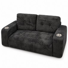 Loveseat Sofa, Black Corduroy Couch with 2 Cup Holders Loveseat Sofa, Black Corduroy Couch with 2 Cup Holders