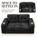 Loveseat Sofa, Black Corduroy Couch with 2 Cup Holders Loveseat Sofa, Black Corduroy Couch with 2 Cup Holders