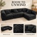 Modular Floor Sofa, Black Textured Sectional Couch, 5 Pillows Modular Floor Sofa, Black Textured Sectional Couch, 5 Pillows