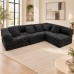 Modular Floor Sofa, Black Textured Sectional Couch, 5 Pillows Modular Floor Sofa, Black Textured Sectional Couch, 5 Pillows