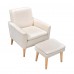 Sofa Chair with Ottoman, Modern Velvet Upholstered Accent Chair with Footrest, Storage Pocket for Living Room, Bedroom, Office (Beige) - YLCH1014