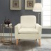 Sofa Chair with Ottoman, Modern Velvet Upholstered Accent Chair with Footrest, Storage Pocket for Living Room, Bedroom, Office (Beige) - YLCH1014