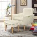 Sofa Chair with Ottoman, Modern Velvet Upholstered Accent Chair with Footrest, Storage Pocket for Living Room, Bedroom, Office (Beige) - YLCH1014