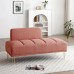 56.3" Inch Modern Loveseat Sofa, Upholstered Armless 2 Seater Couch Bench with Teddy Fabric, Gold Metal Legs for Home, Living Room (Pink) - W2677P195012