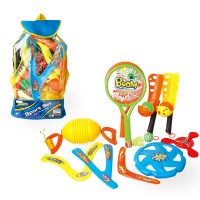 Outdoor Sports Toy Games Set, 14 PCS Sports Backpack Set with Frisbee, Boomerang Toss, Scoop Ball, Toss and Catch, Shuttle Ball