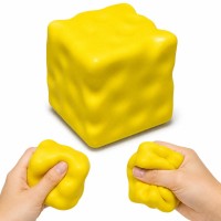 Squishy Cheese Cube Toy, Soft Squeeze Stress Ball, 65mm, Yellow