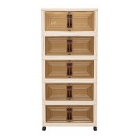 5-Tier Folding Storage Cabinet with Wheels, Stackable Plastic Organizer with Transparent Doors, Dustproof Rolling Storage Cupboard for Bedroom, Office, Kitchen, Closet