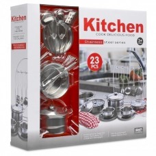 Children's High Quality 23 Pieces Stainless Steel Kitchen Set Pots Pans and Accessories
