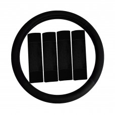 Black Steering Wheel Cover Set, Fabric, 5 Piece Car Interior Kit