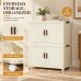 Foldable Storage Cabinet, 2 Tiers, 4 Doors, Casters, Cream, Home