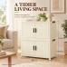 Foldable Storage Cabinet, 2 Tiers, 4 Doors, Casters, Cream, Home