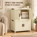 Foldable Storage Cabinet, 2 Tiers, 4 Doors, Casters, Cream, Home