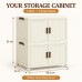 Foldable Storage Cabinet, 2 Tiers, 4 Doors, Casters, Cream, Home