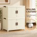 Foldable Storage Cabinet, 2 Tiers, 4 Doors, Casters, Cream, Home