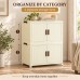 Foldable Storage Cabinet, 2 Tiers, 4 Doors, Casters, Cream, Home