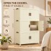 Foldable Storage Cabinet, 3 Tiers, 6 Doors, Casters, Cream, Home