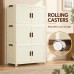 Foldable Storage Cabinet, 3 Tiers, 6 Doors, Casters, Cream, Home