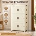Foldable Storage Cabinet, 3 Tiers, 6 Doors, Casters, Cream, Home