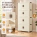 Foldable Storage Cabinet, 4 Tiers, 8 Doors, Casters, Cream, Home Foldable Storage Cabinet, 4 Tiers, 8 Doors, Casters, Cream, Home