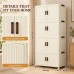 Foldable Storage Cabinet, 4 Tiers, 8 Doors, Casters, Cream, Home Foldable Storage Cabinet, 4 Tiers, 8 Doors, Casters, Cream, Home