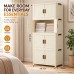 Foldable Storage Cabinet, 4 Tiers, 8 Doors, Casters, Cream, Home Foldable Storage Cabinet, 4 Tiers, 8 Doors, Casters, Cream, Home